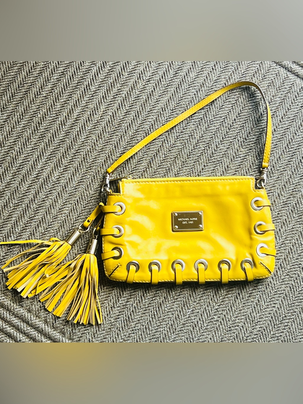 Michael Kors Yellow Leather Shoulder Clutch Bag Tassels